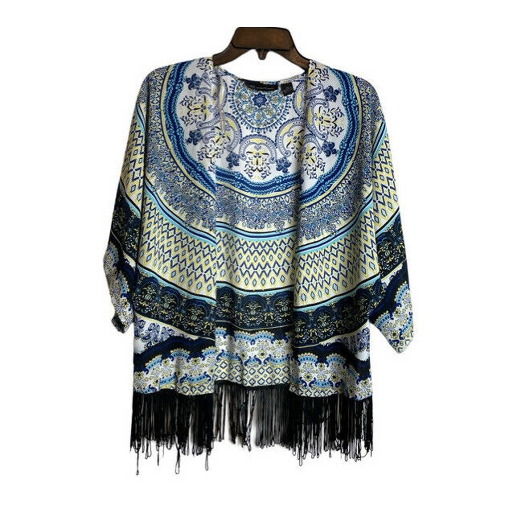 Inc Cardigan Blue Yellow White Black Tassels Bohemian Size XS EUC